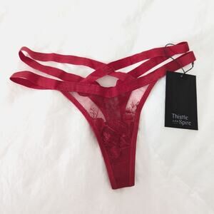 Thistle & Spire Verona Floral Embroidered Crimson Strappy Thong Panties NWT